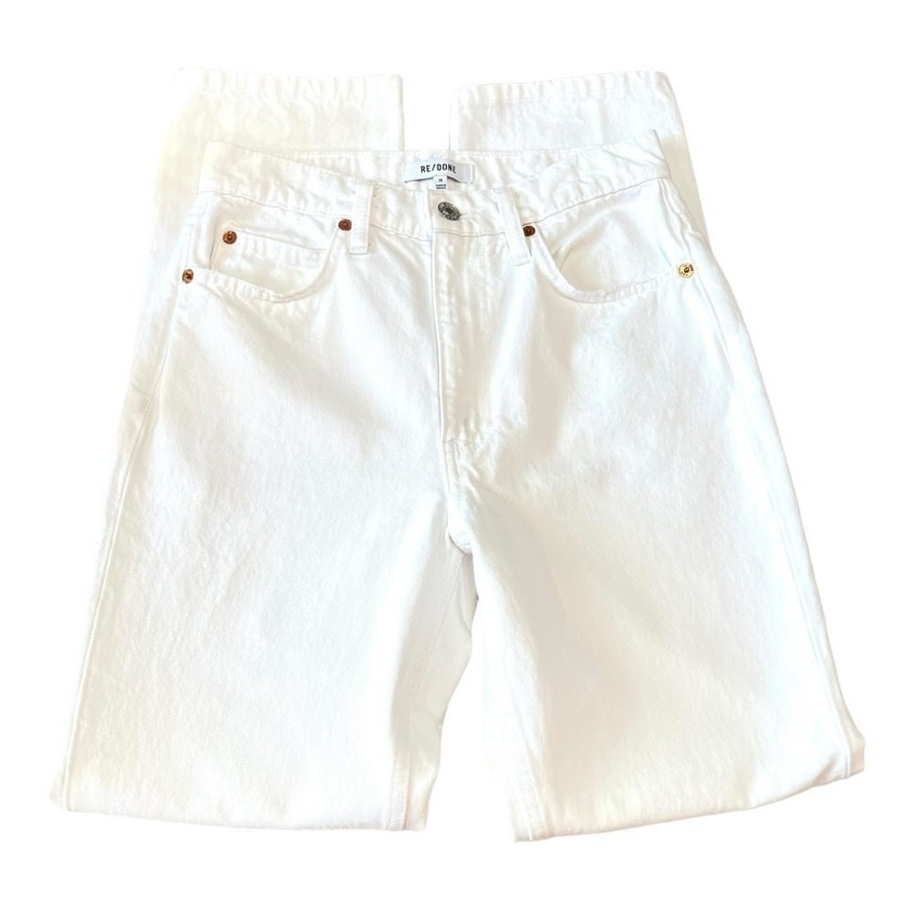 Re-Done White Pipe High Waist Distressed Straight Leg Denim Jeans Womens 26 - Picture 9 of 14
